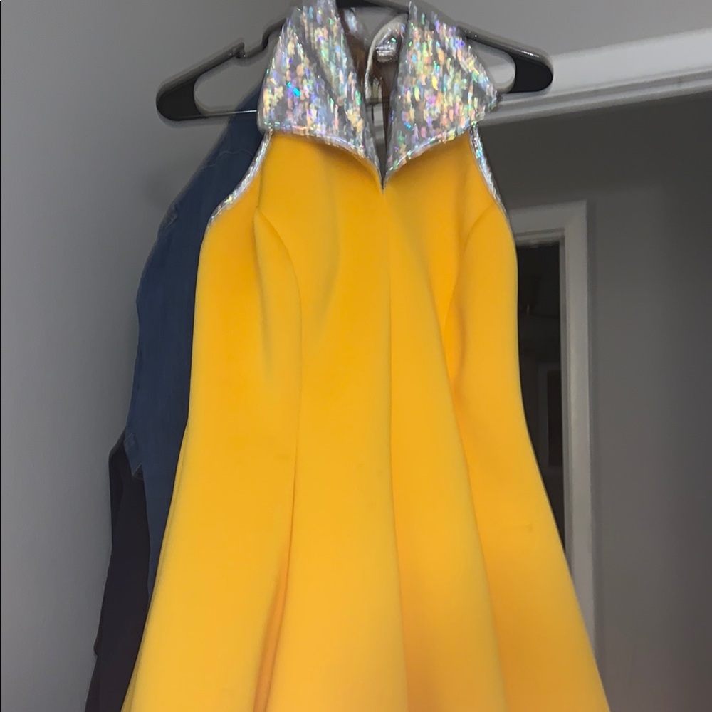 Yellow Backless Dress with Silver Accents